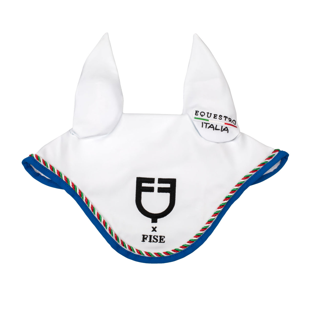 Sottosella salto e cuffia piping tricolore Equestro X FISE bianco full