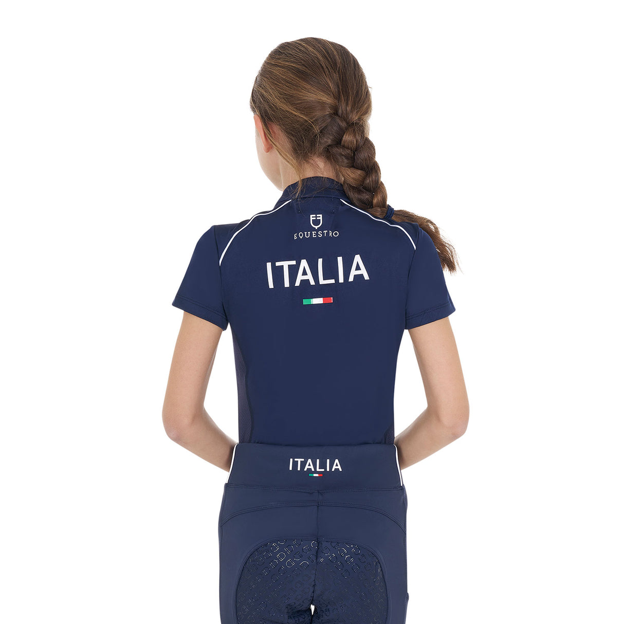 Polo unisex bambini da allenamento Equestro X FISE navy blazer