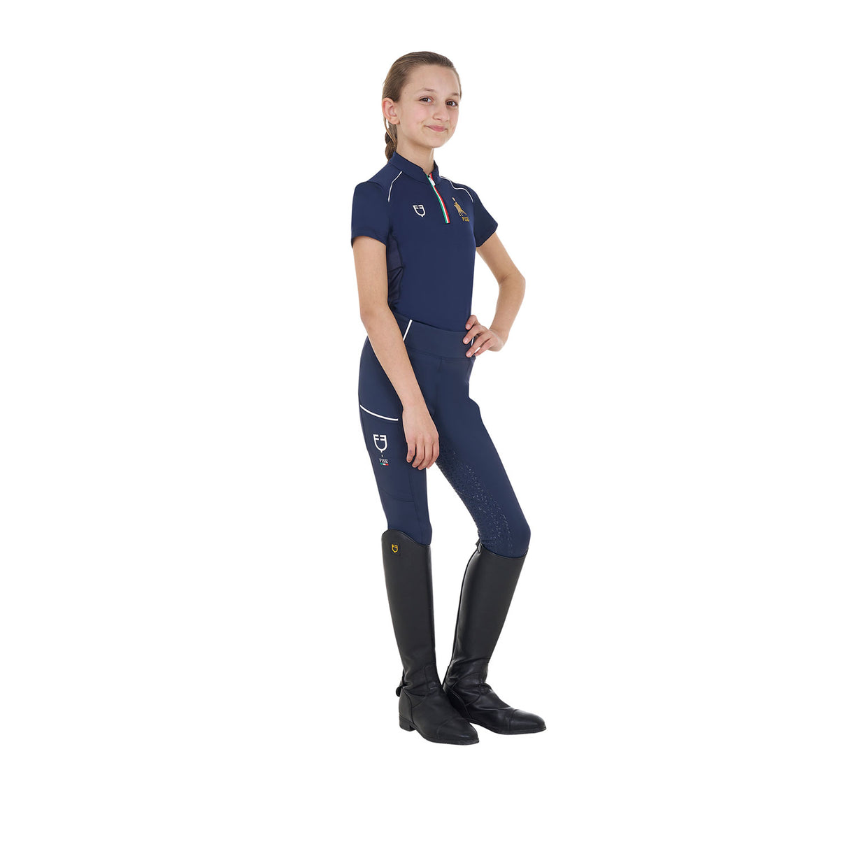 Polo unisex bambini da allenamento Equestro X FISE navy blazer