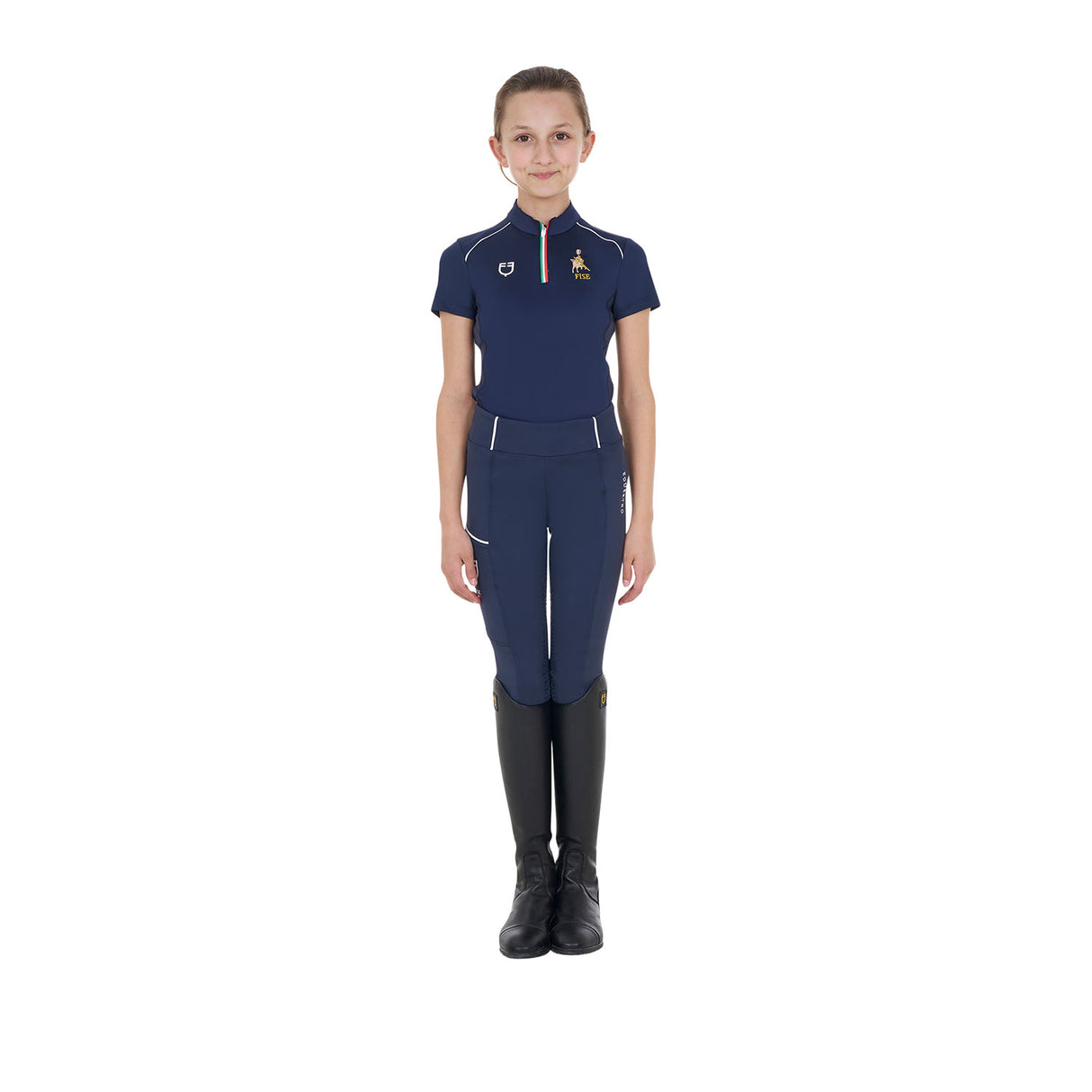 Polo unisex bambini da allenamento Equestro X FISE navy blazer