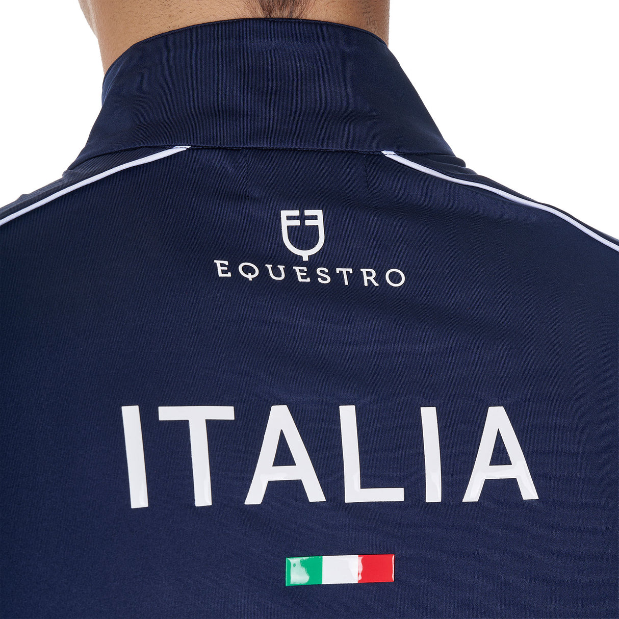 Polo uomo da allenamento zip tricolore Equestro X FISE navy blazer
