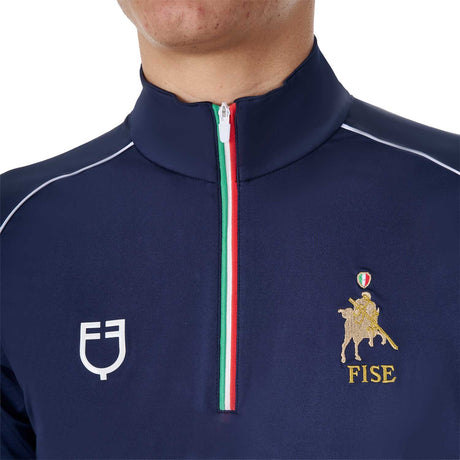 Polo uomo da allenamento zip tricolore Equestro X FISE navy blazer