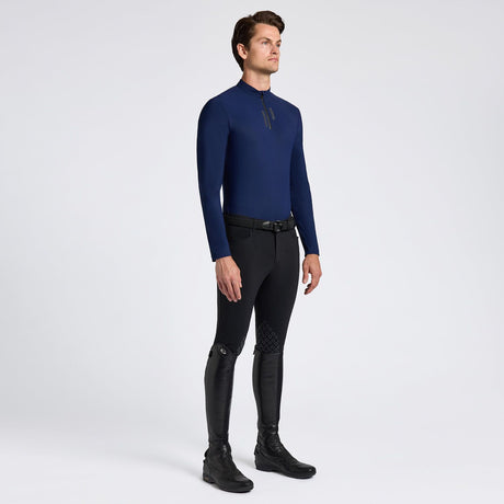 Polo Cavalleria Toscana uomo  maniche lunghe con zip frontale opaca e logo CT stampato in rilievo