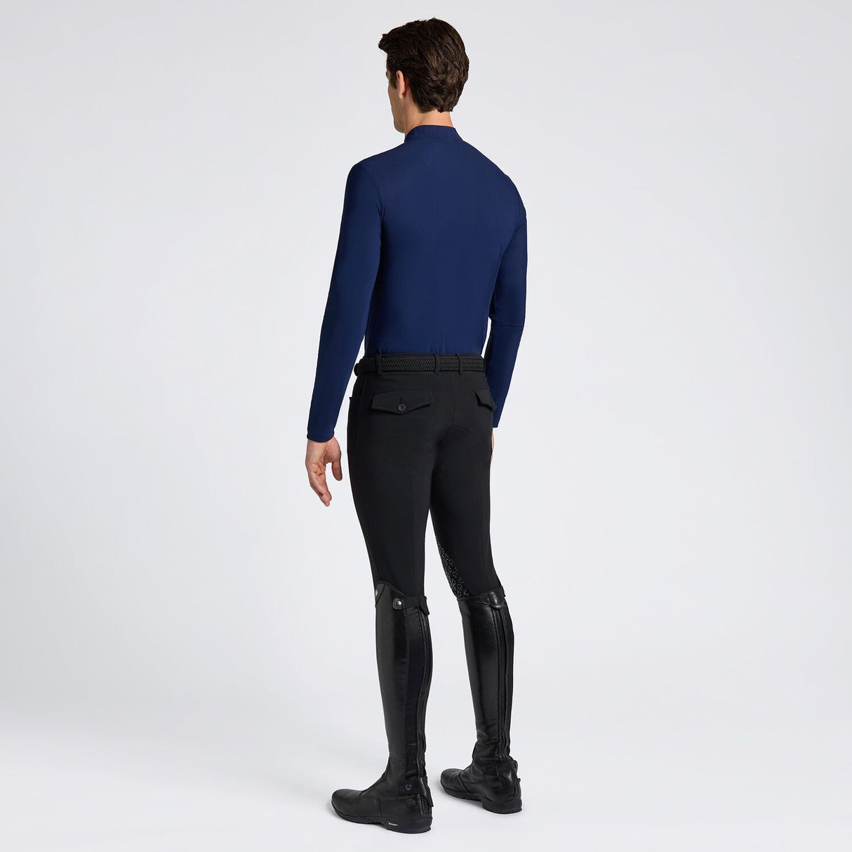 Polo Cavalleria Toscana uomo  maniche lunghe con zip frontale opaca e logo CT stampato in rilievo