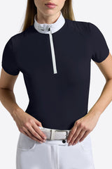 Camicia da Competizione da Donna RG a Maniche Corte con Inserti in Jersey Microforato e Zip