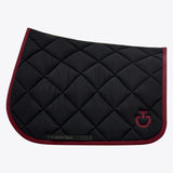 Set sottosella e cuffia Jumping Cavalleria Toscana con trapuntatura a rombi blu con logo e bordo bordeaux