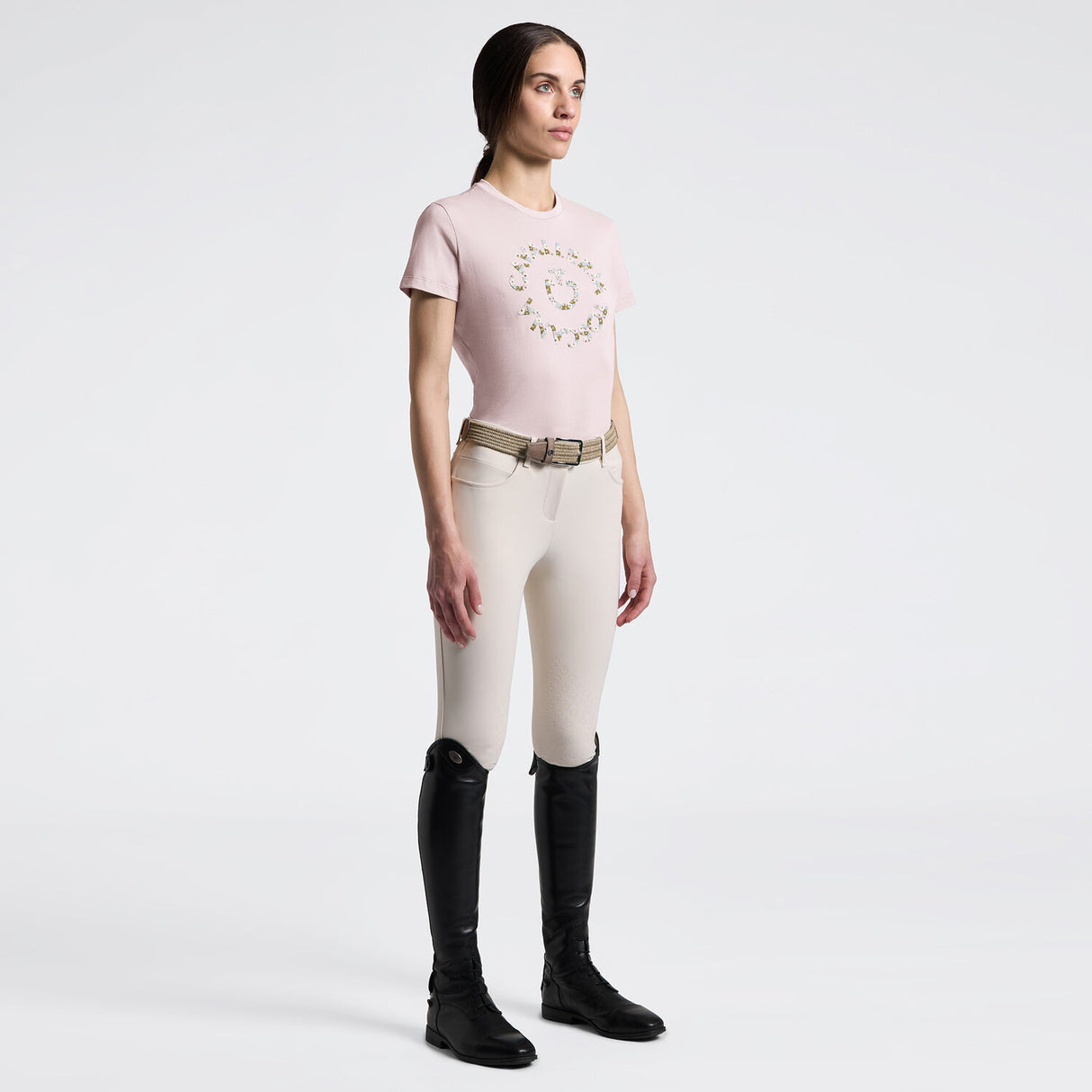 T-shirt da donna con ricamo floreale | Cavalleria Toscana