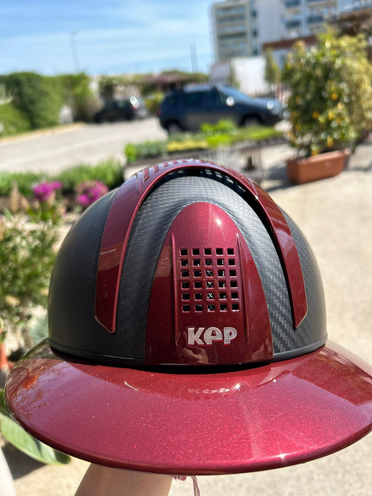 Kep italia CARBON HELMET E-LIGHT MATT / 3 BORDEAUX INSERTS VISIERA POLO