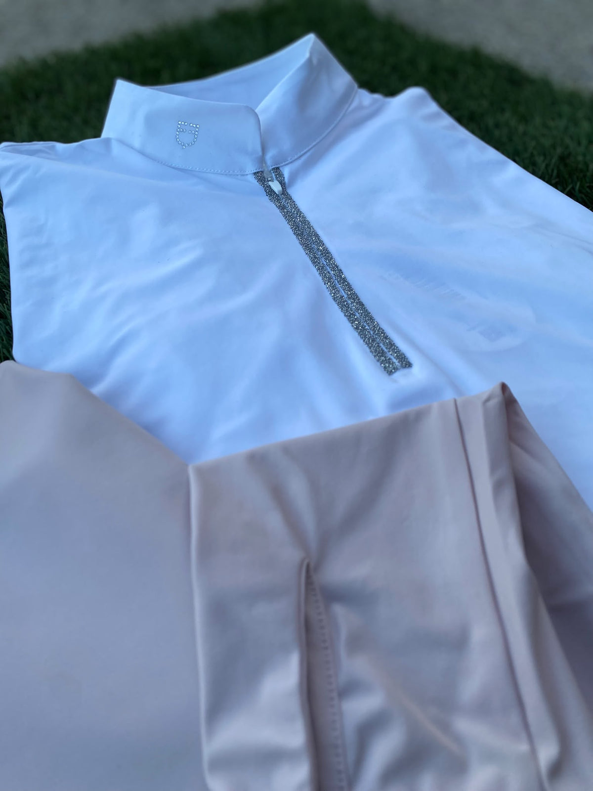 Polo da gara donna con zip e strass Equestro
