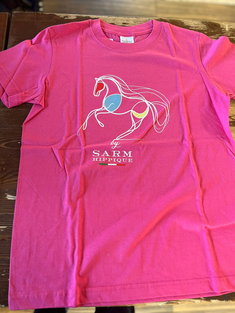 T-shirt Sarm Hippique donna con stampa cavallo stilizzato rosa