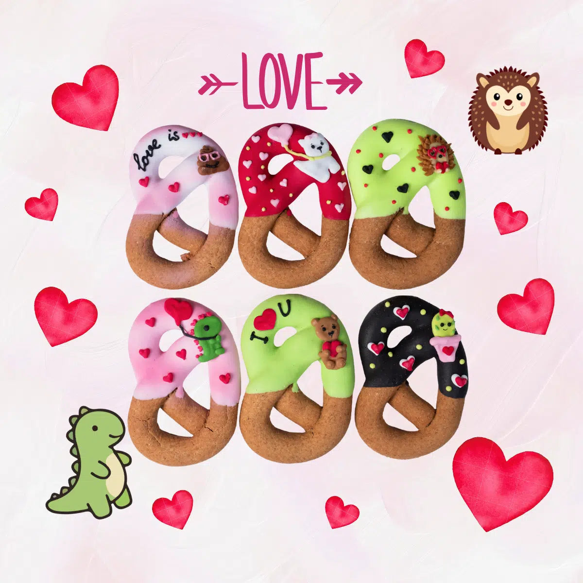 SAN VALENTINO <3 - Pretzel ghiacciati in edizione limitata I Set di 6 biscotti decorati a forma di cavallo a forma di pretzel